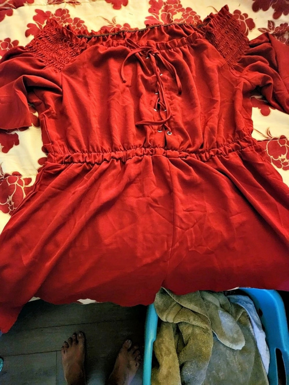 Red Lace-Up Mini Dress Like New